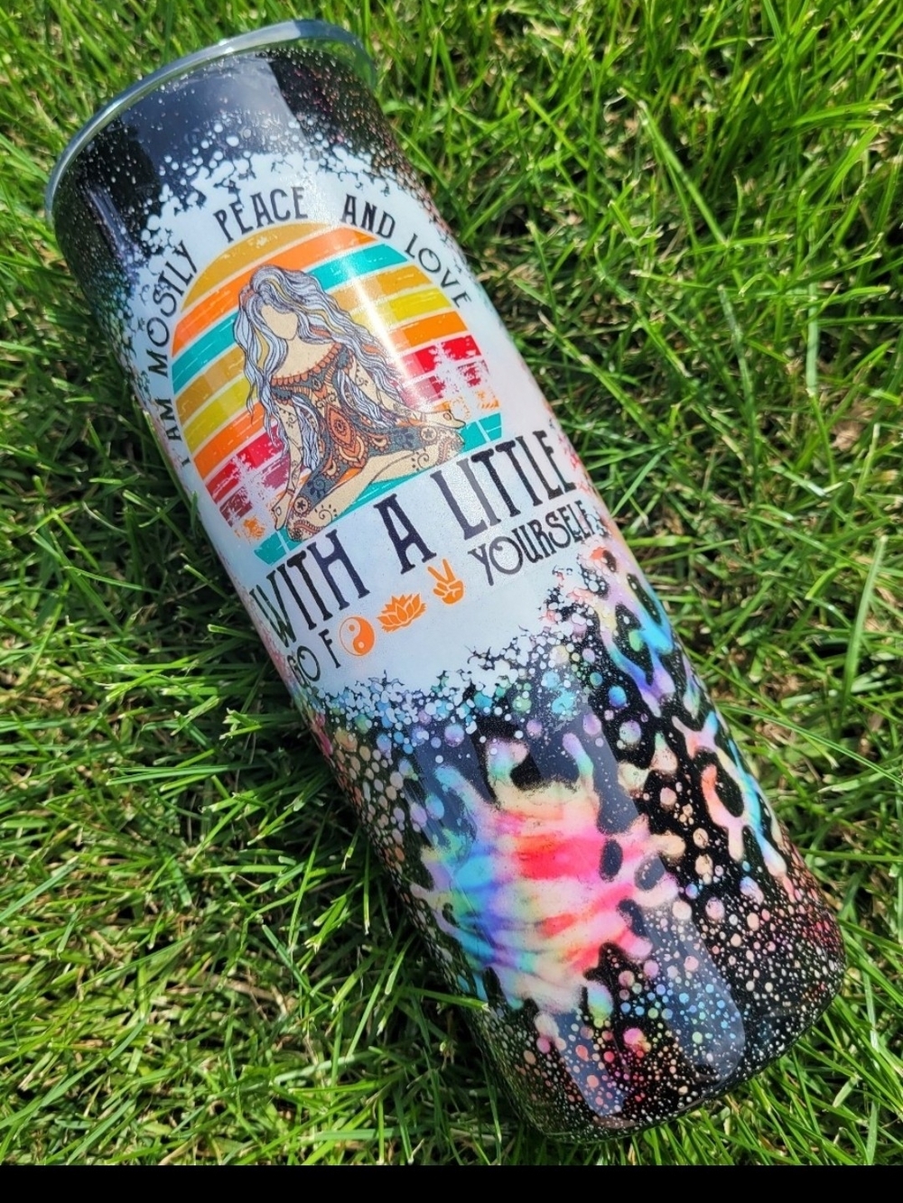 Colorful Rainbow Tie-Dye Stainless Tumbler - Peace and Love